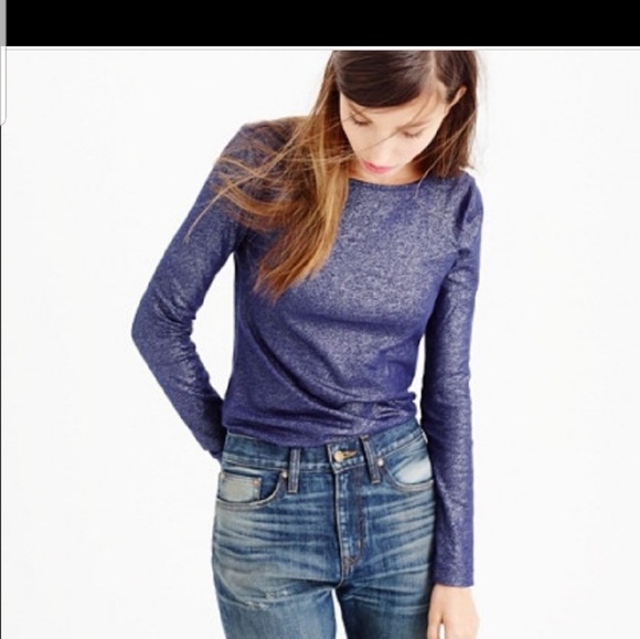 J. Crew Tops - J. Crew Metallic Painter Tee Long Sleeve Navy Blue
